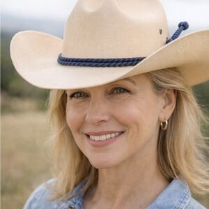 Stylish Cream Cowboy Hat with Navy Band